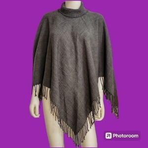 3/$30 Dark Gray Turtleneck Fringe Cape Poncho
